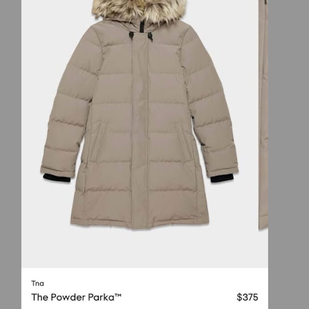 New with tags and never worn - Aritzia powder parka size XL - color matte pearl.